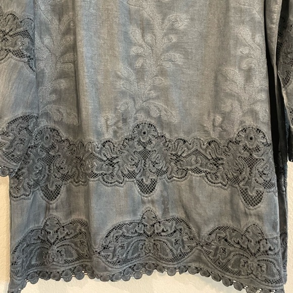 Soft Surroundings Women’s Tunic Top Grey 100% Cotton Lace Longline Cottagecore - Picture 5 of 12